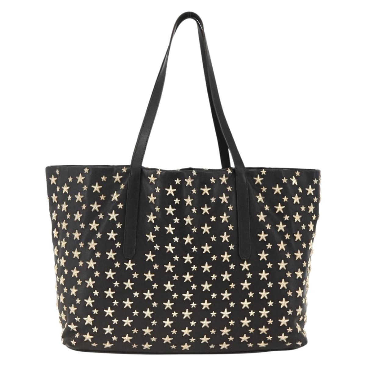 Jimmy Choo Tote Bag Leather Black Gold Auth bs34093