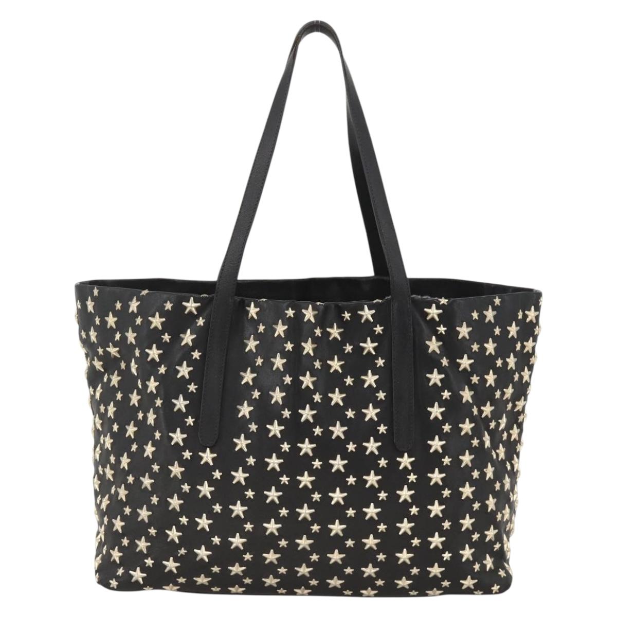 Jimmy Choo Tote Bag Leather Black Gold Auth bs34093