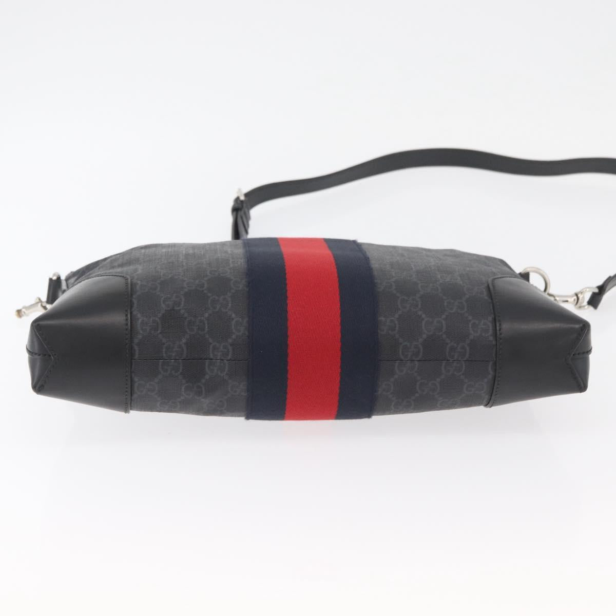 GUCCI GG Supreme Sherry Line Shoulder Bag PVC Black Red Navy 474139 Auth bs34094