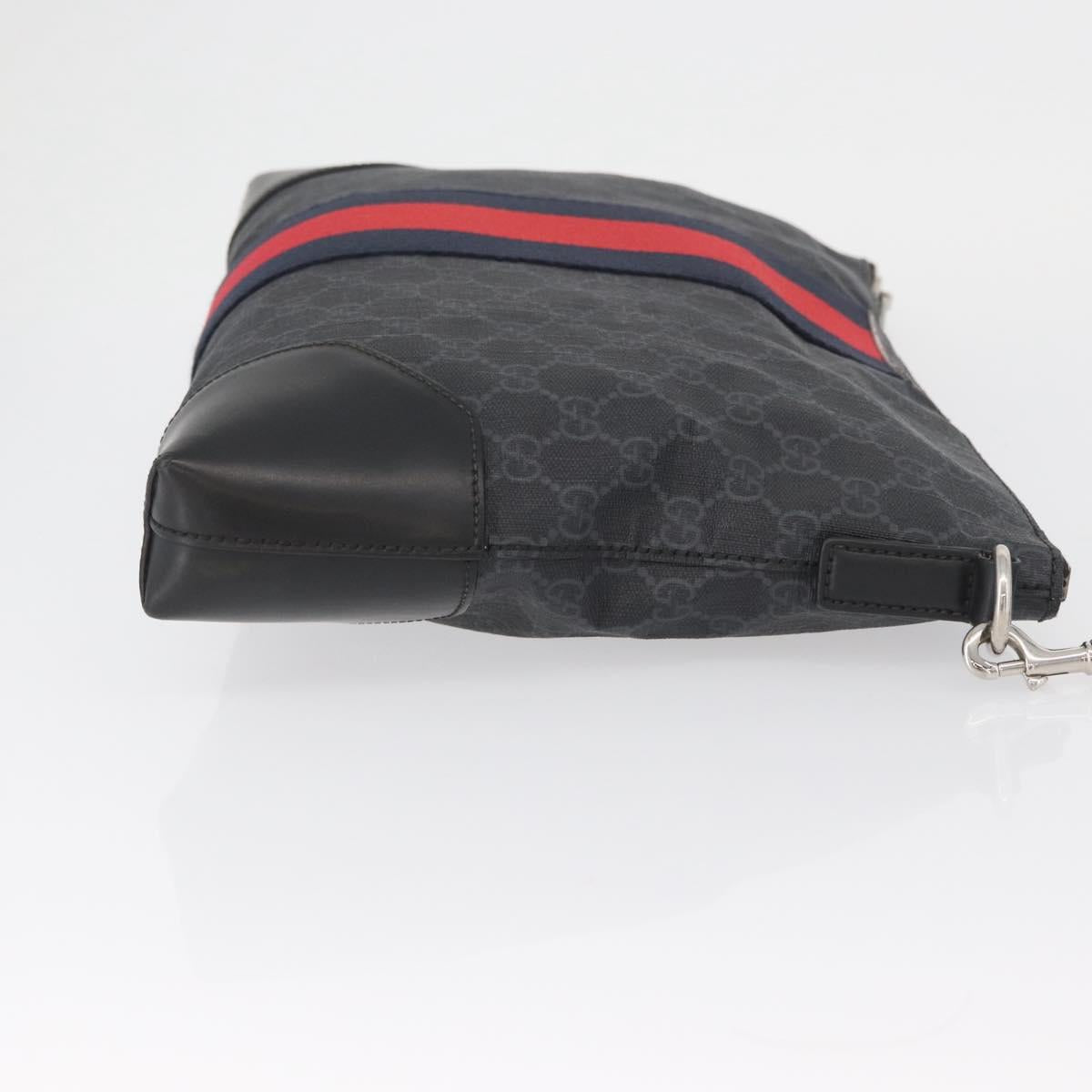 GUCCI GG Supreme Sherry Line Shoulder Bag PVC Black Red Navy 474139 Auth bs34094