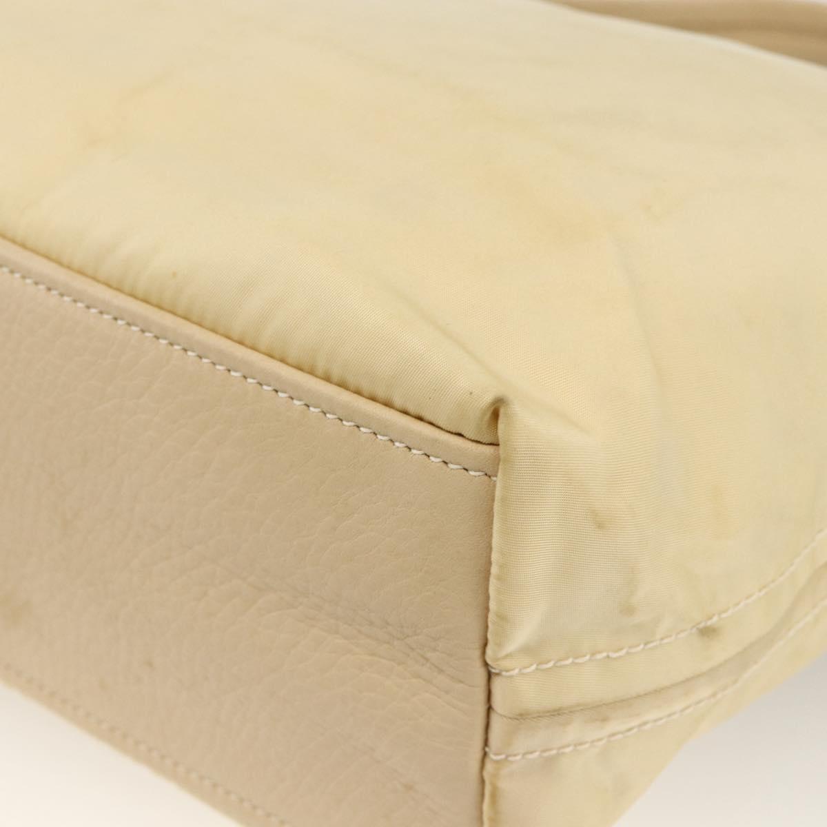 PRADA Shoulder Bag Nylon Beige Silver Auth bs34095