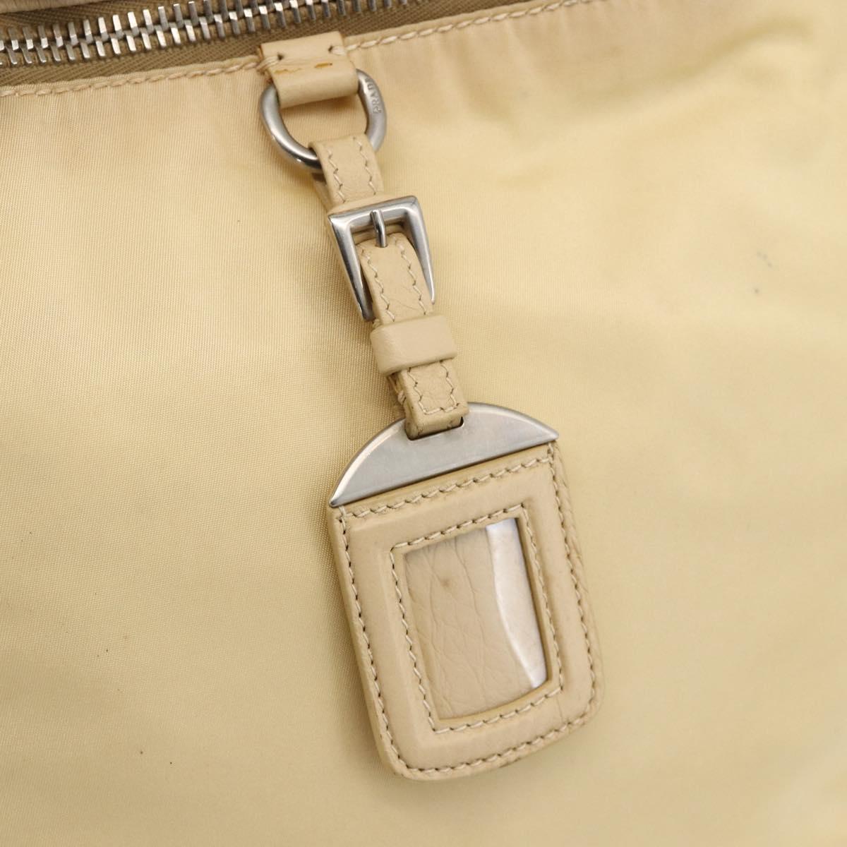 PRADA Shoulder Bag Nylon Beige Silver Auth bs34095
