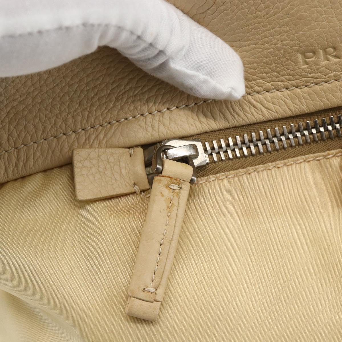 PRADA Shoulder Bag Nylon Beige Silver Auth bs34095