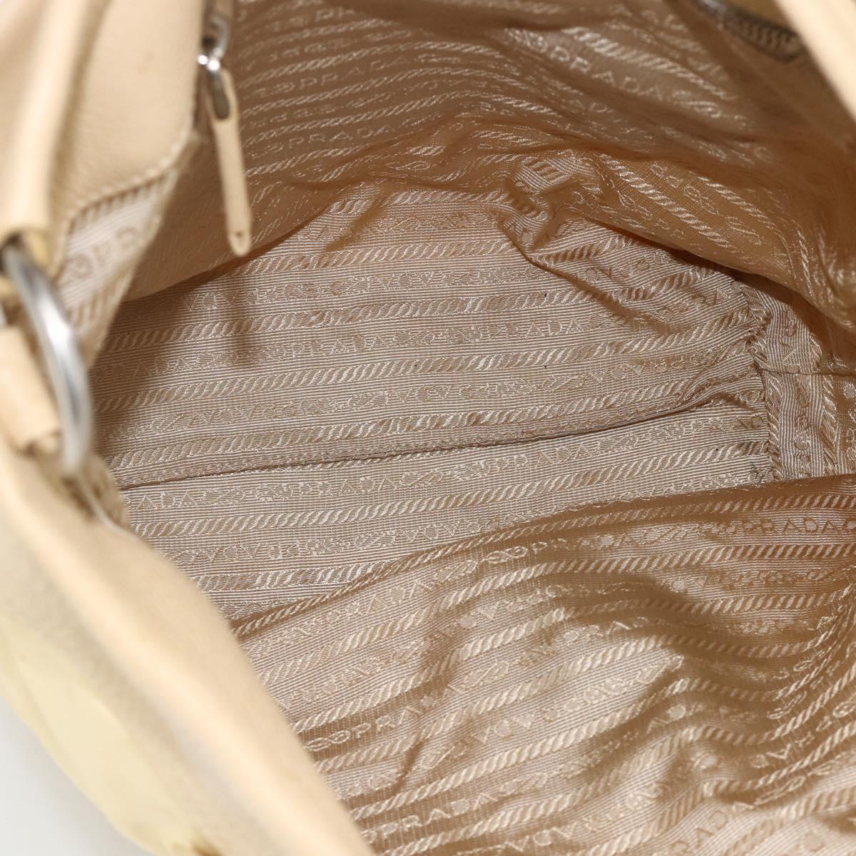 PRADA Shoulder Bag Nylon Beige Silver Auth bs34095