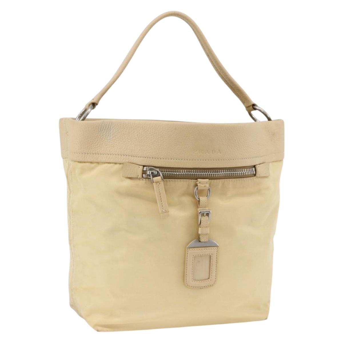PRADA Shoulder Bag Nylon Beige Silver Auth bs34095