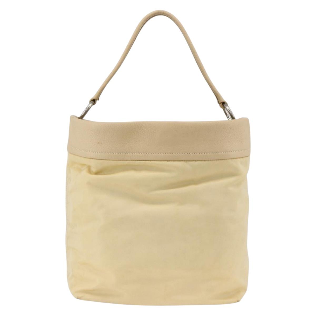 PRADA Shoulder Bag Nylon Beige Silver Auth bs34095