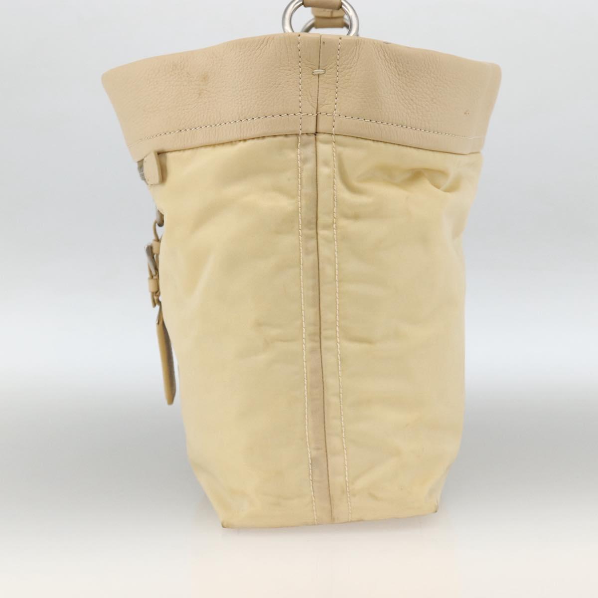 PRADA Shoulder Bag Nylon Beige Silver Auth bs34095