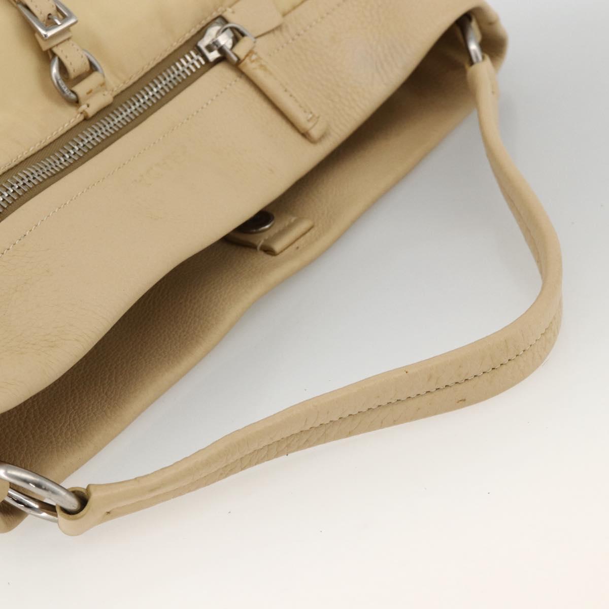 PRADA Shoulder Bag Nylon Beige Silver Auth bs34095