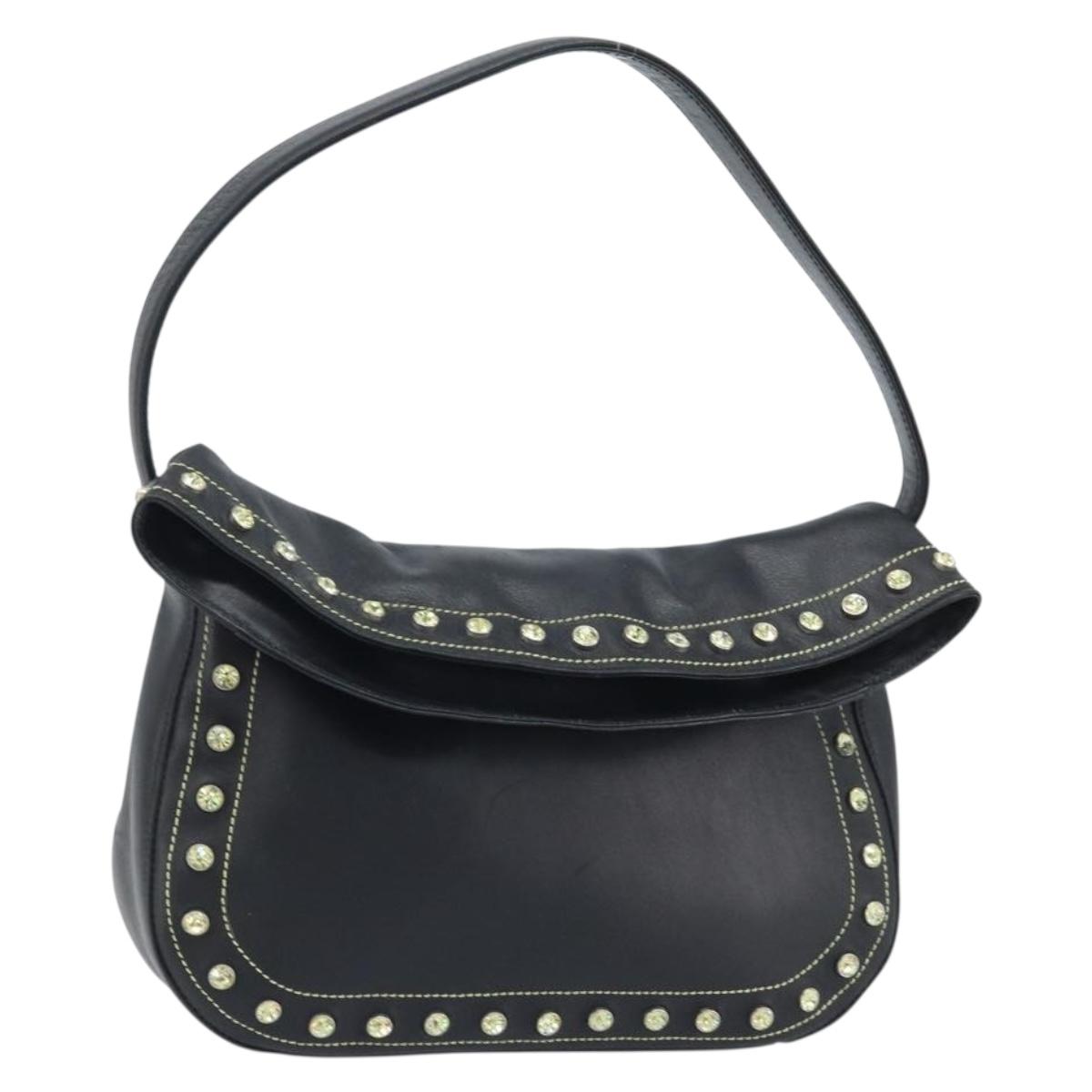 Gianni Versace Hand Bag Nylon Black Gold Auth bs34097