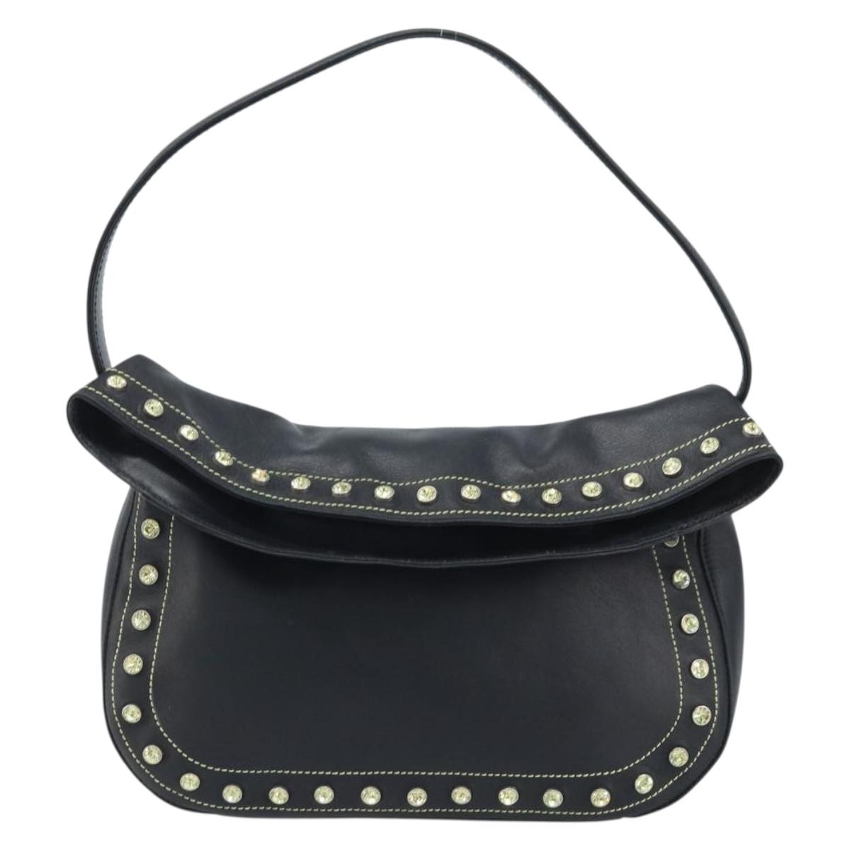 Gianni Versace Hand Bag Nylon Black Gold Auth bs34097