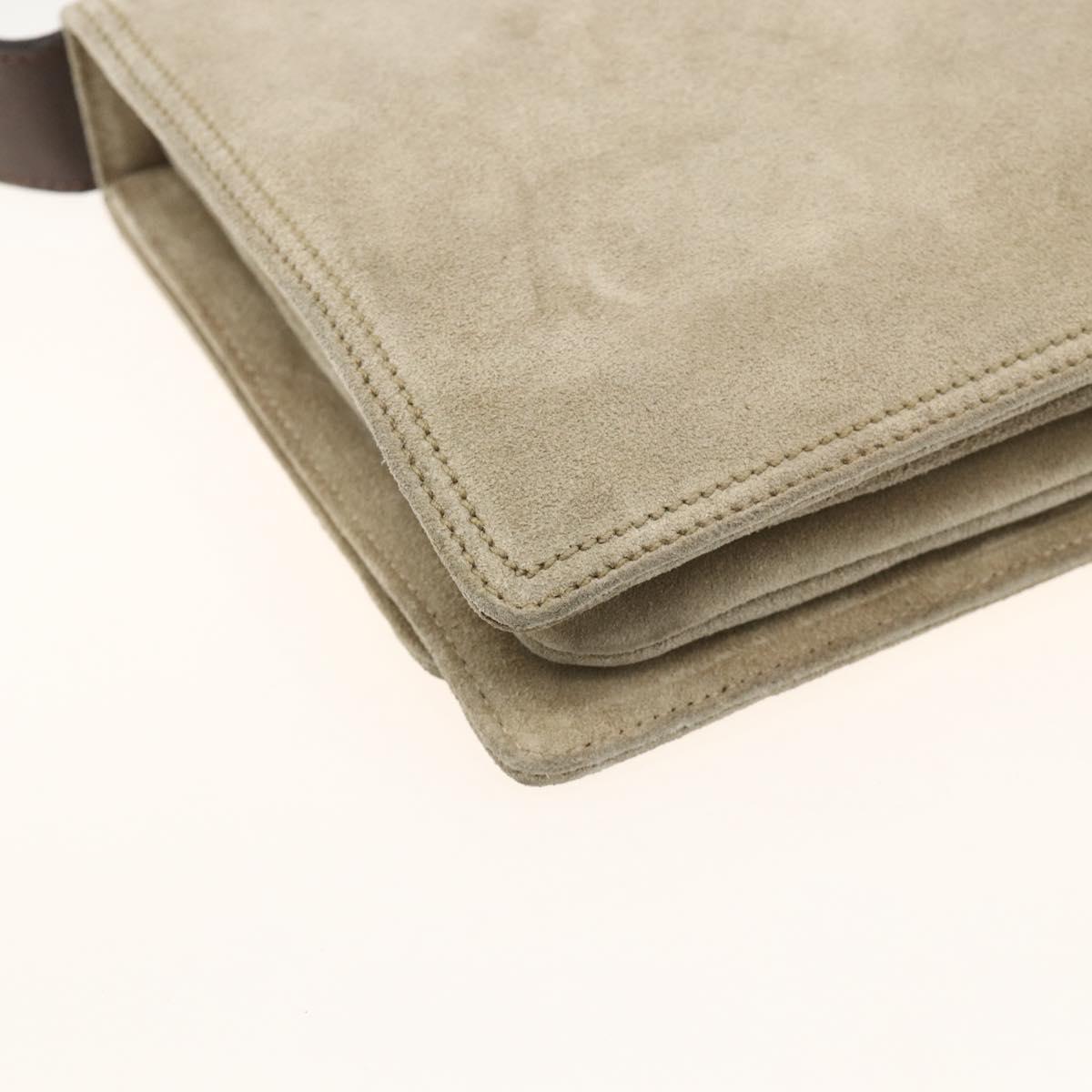 PRADA Shoulder Bag Suede Beige Silver Auth bs34098