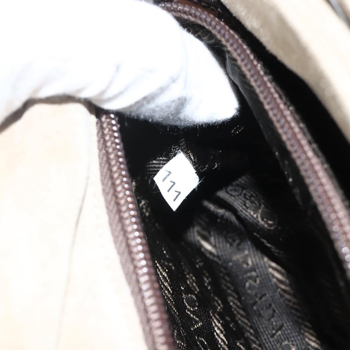 PRADA Shoulder Bag Suede Beige Silver Auth bs34098