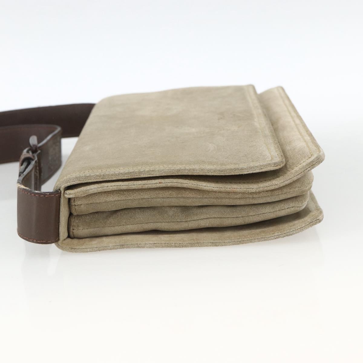 PRADA Shoulder Bag Suede Beige Silver Auth bs34098