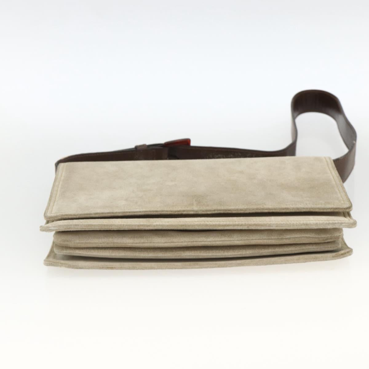 PRADA Shoulder Bag Suede Beige Silver Auth bs34098