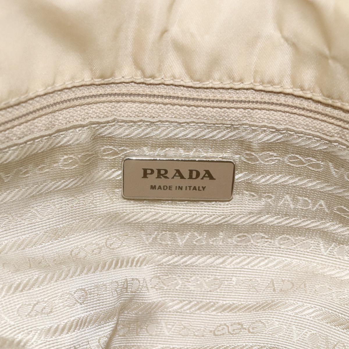 PRADA Hand Bag Nylon Beige Silver Auth bs34100