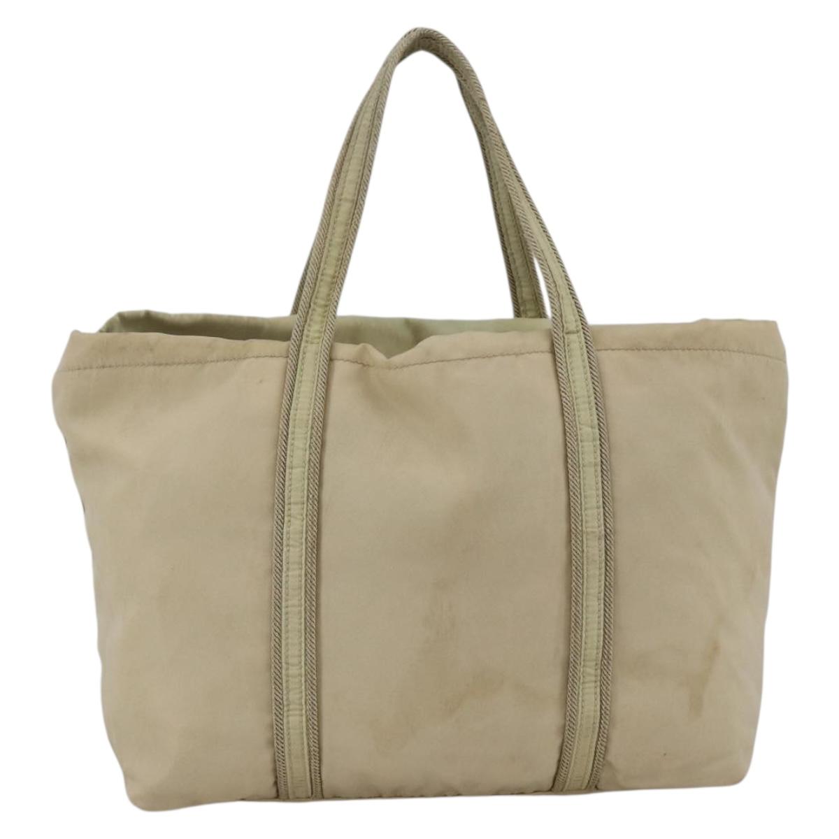 PRADA Hand Bag Nylon Beige Silver Auth bs34100