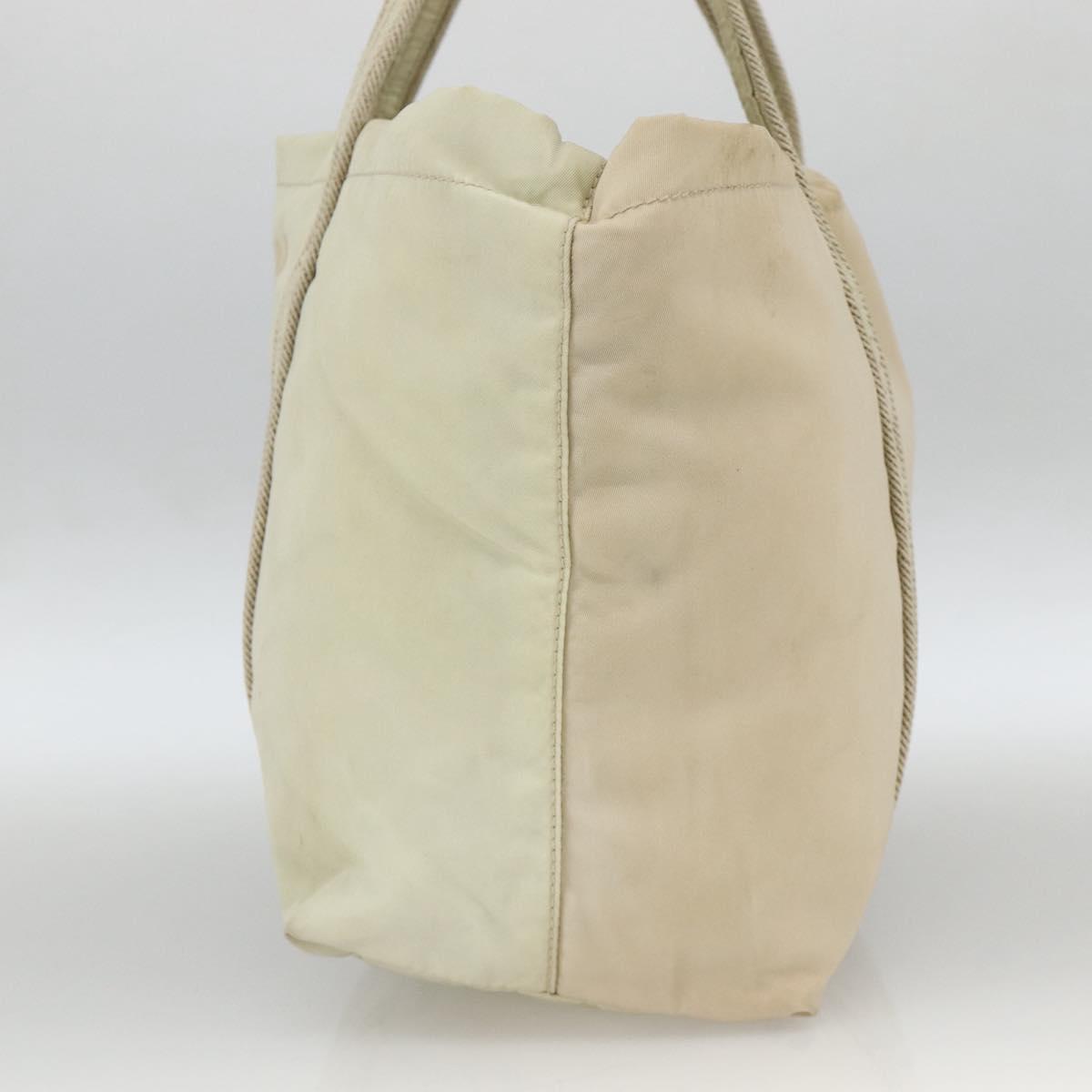 PRADA Hand Bag Nylon Beige Silver Auth bs34100