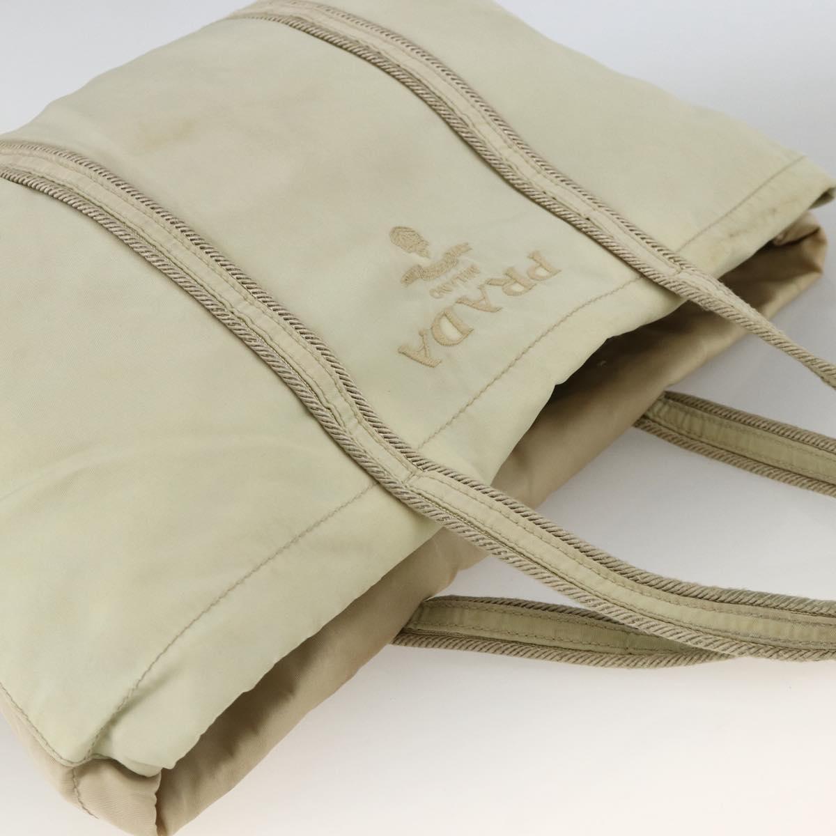 PRADA Hand Bag Nylon Beige Silver Auth bs34100
