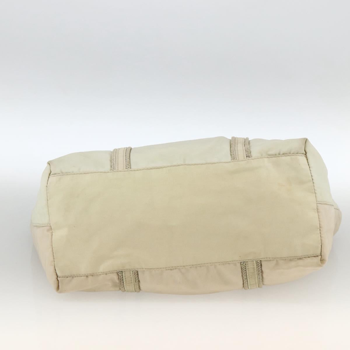 PRADA Hand Bag Nylon Beige Silver Auth bs34100