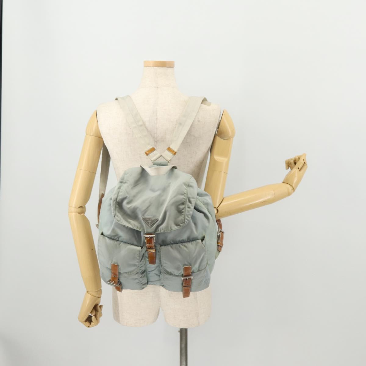 PRADA Backpack Nylon Light Blue Silver Auth bs34101