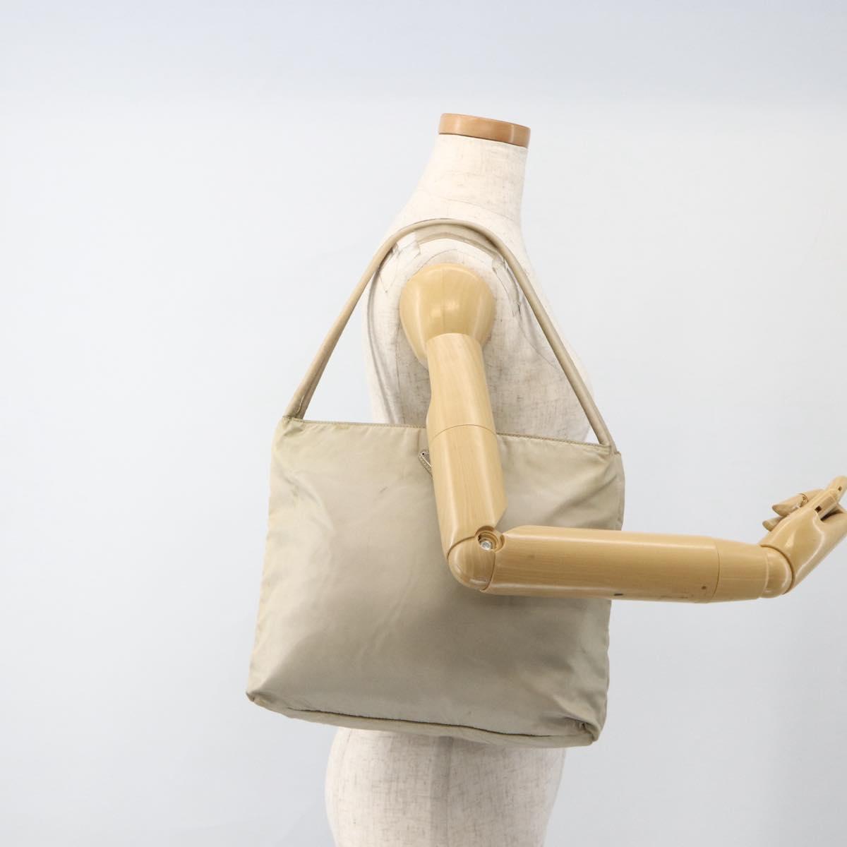 PRADA Hand Bag Nylon Beige Silver Auth bs34102