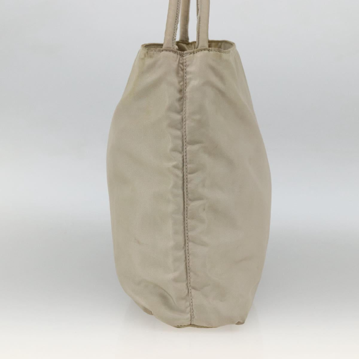 PRADA Hand Bag Nylon Beige Silver Auth bs34102