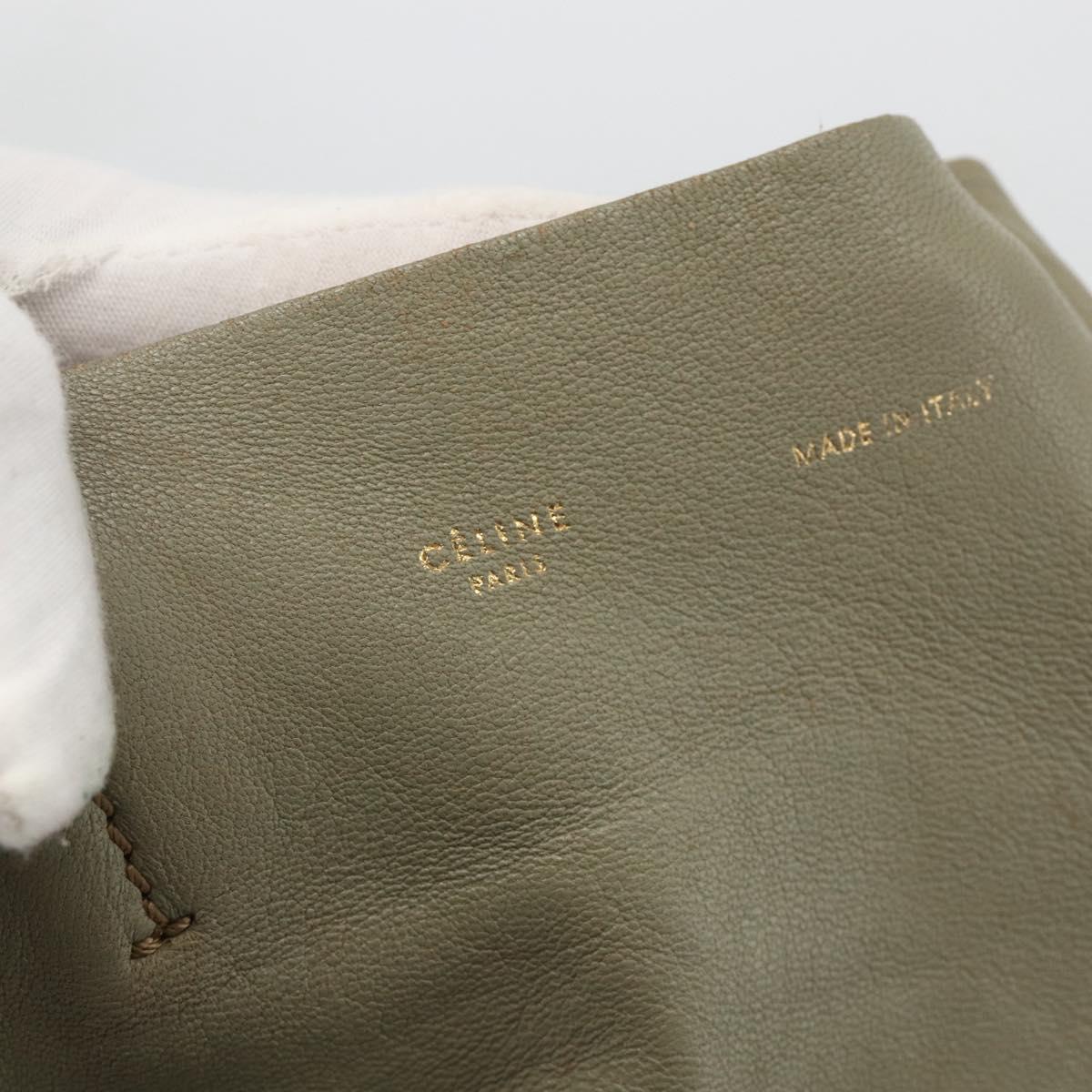 CELINE Hand Bag Leather Beige Gold Auth bs34104