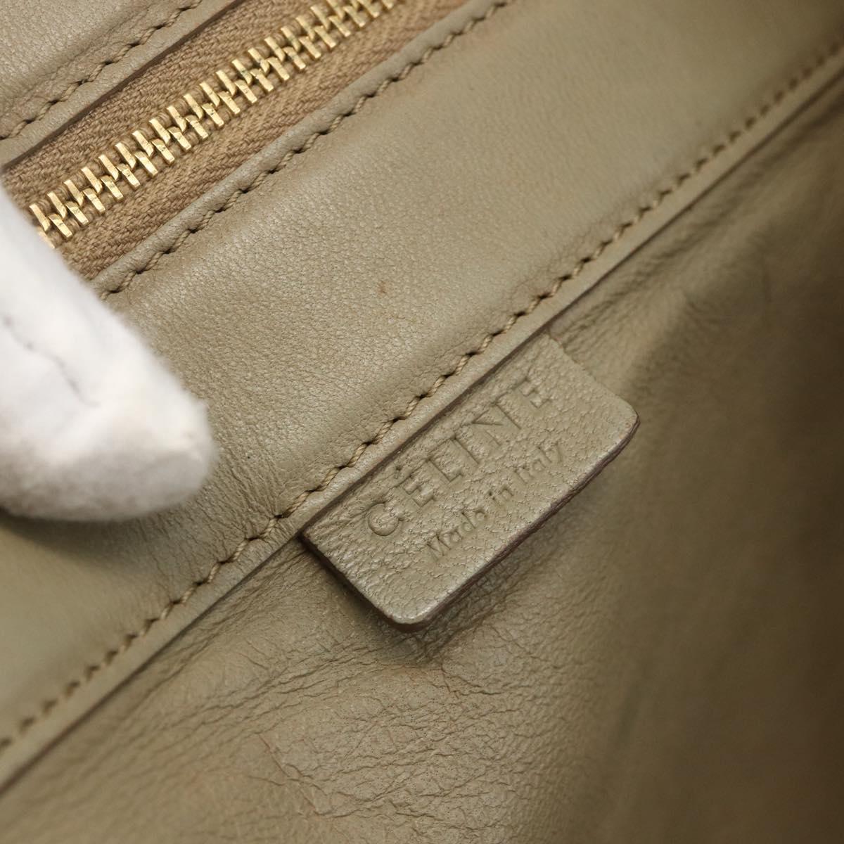 CELINE Hand Bag Leather Beige Gold Auth bs34104