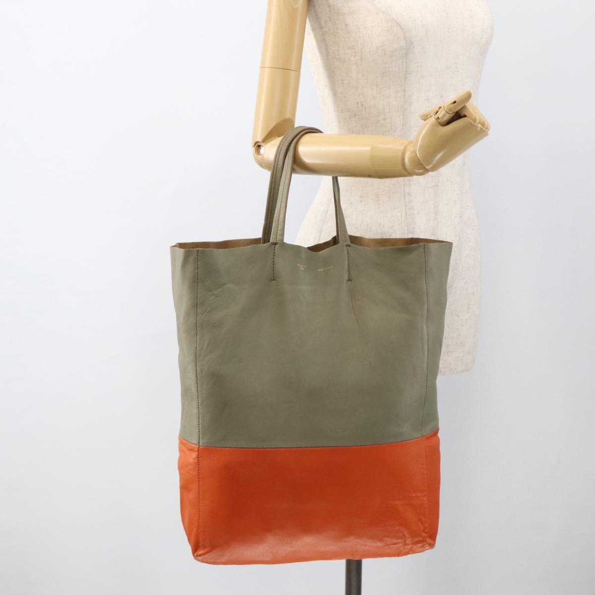 CELINE Hand Bag Leather Beige Gold Auth bs34104