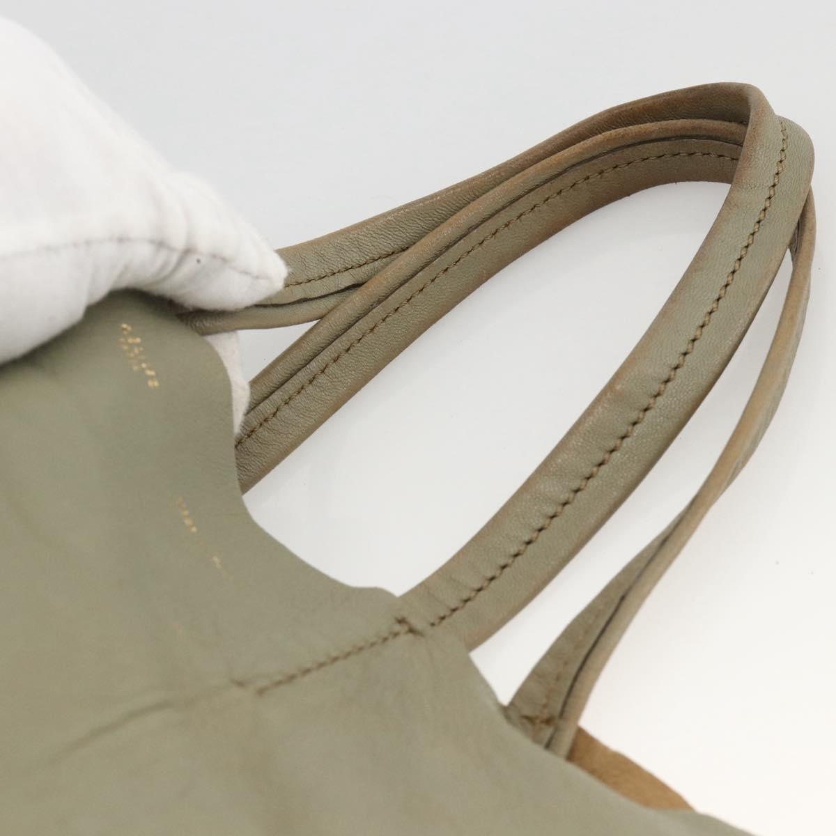 CELINE Hand Bag Leather Beige Gold Auth bs34104