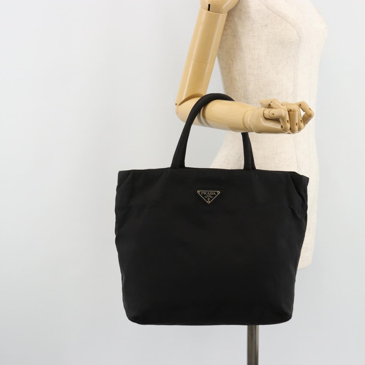 PRADA Hand Bag Nylon Black Silver Auth bs34105