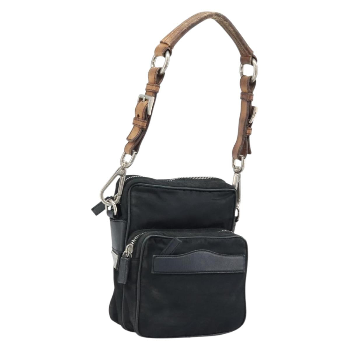 PRADA Shoulder Bag Nylon Black Silver Auth bs34107