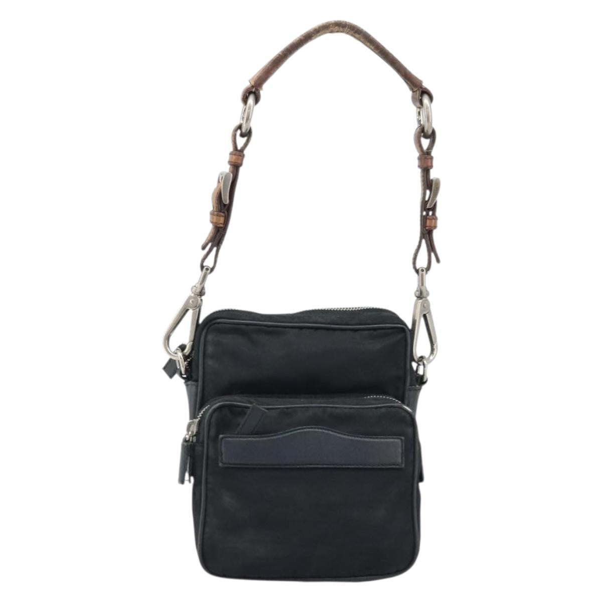 PRADA Shoulder Bag Nylon Black Silver Auth bs34107