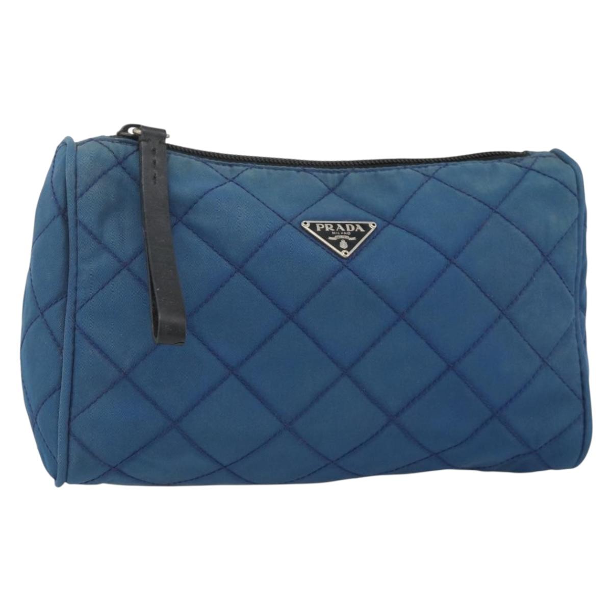 PRADA Pouch Nylon Blue Silver Auth bs34108