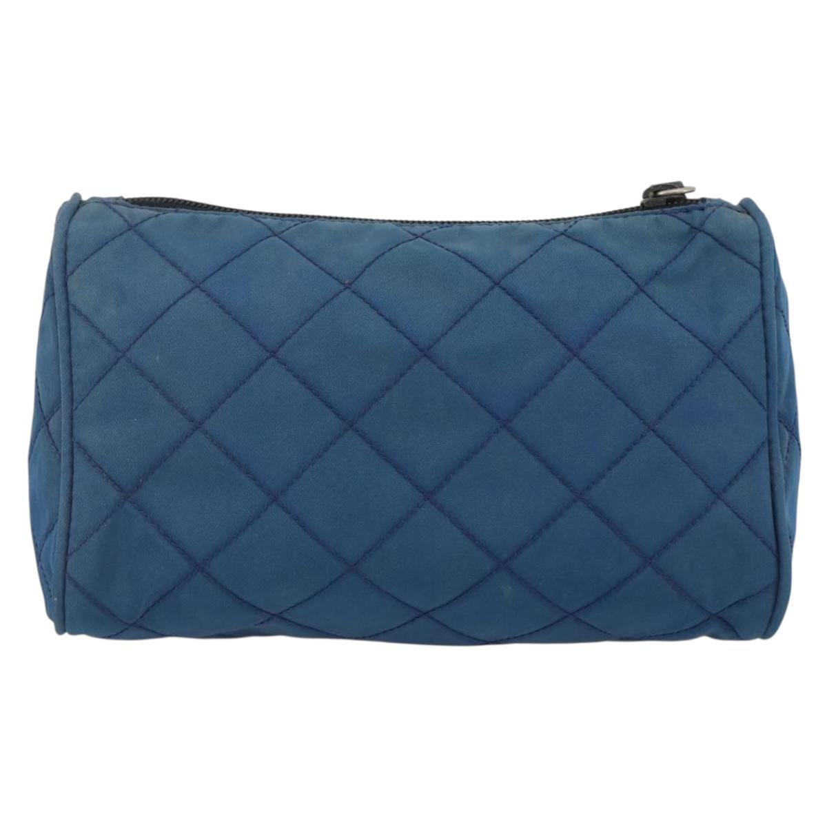 PRADA Pouch Nylon Blue Silver Auth bs34108