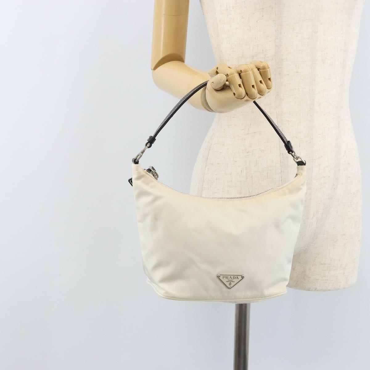 PRADA Hand Bag Nylon Silver White Auth bs34109