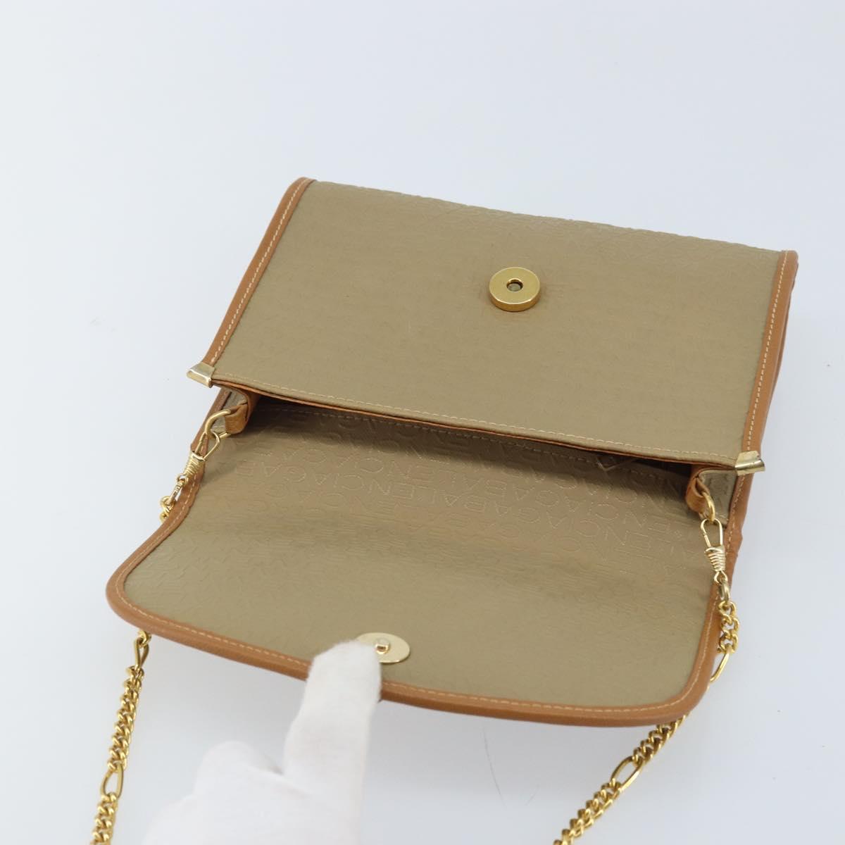 BALENCIAGA Chain Shoulder Bag PVC Leather Beige Gold Auth bs34110