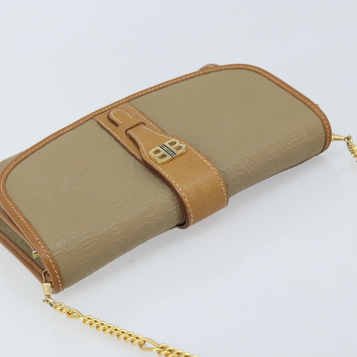 BALENCIAGA Chain Shoulder Bag PVC Leather Beige Gold Auth bs34110