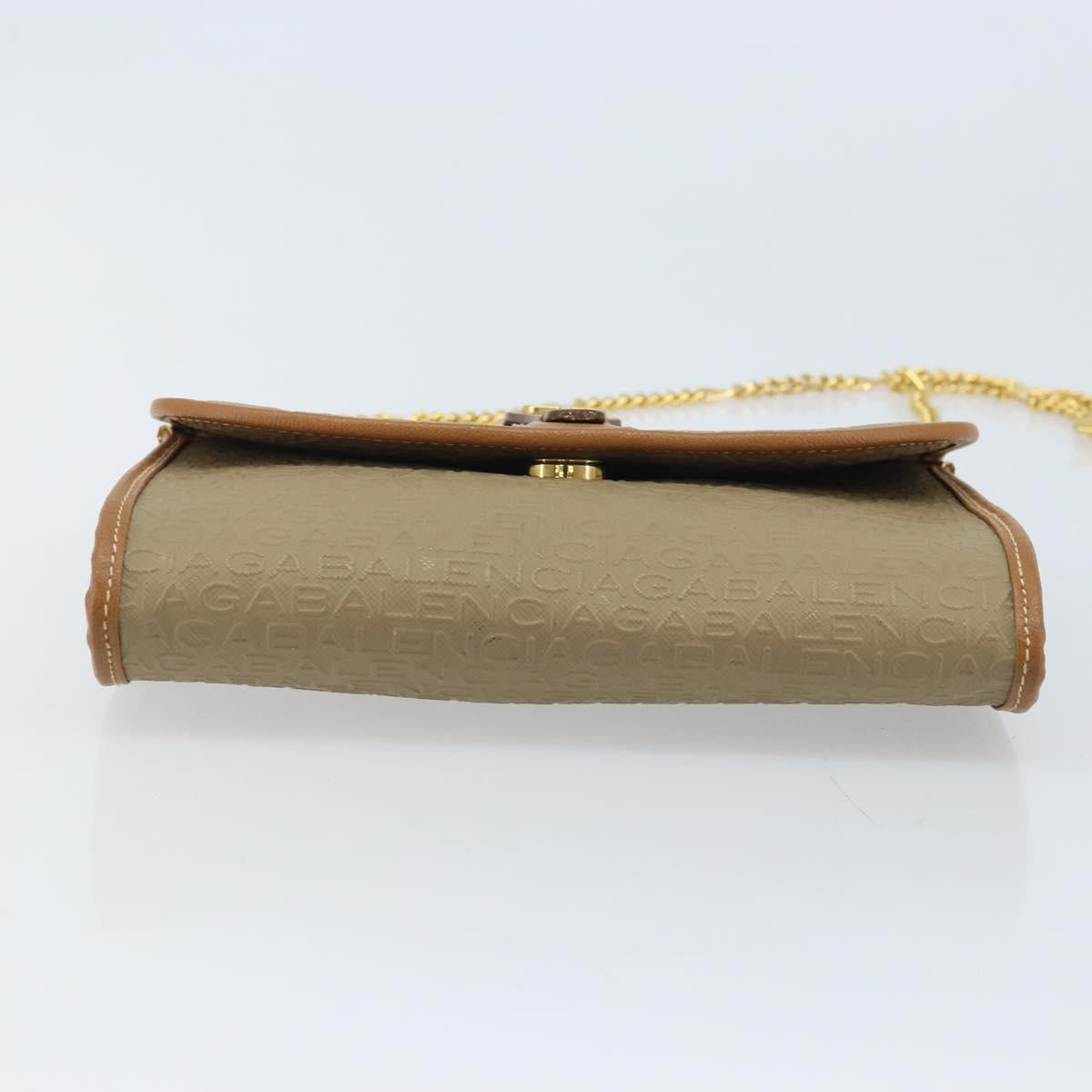 BALENCIAGA Chain Shoulder Bag PVC Leather Beige Gold Auth bs34110