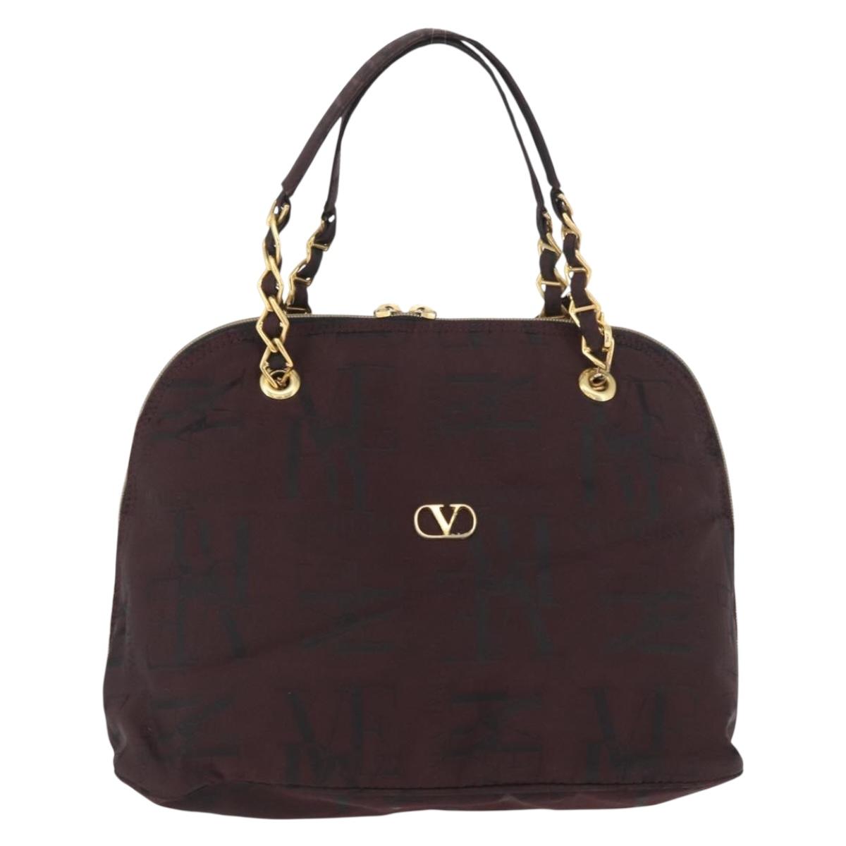 VALENTINO Chain Hand Bag Nylon 2way Bordeaux Gold Auth bs34111