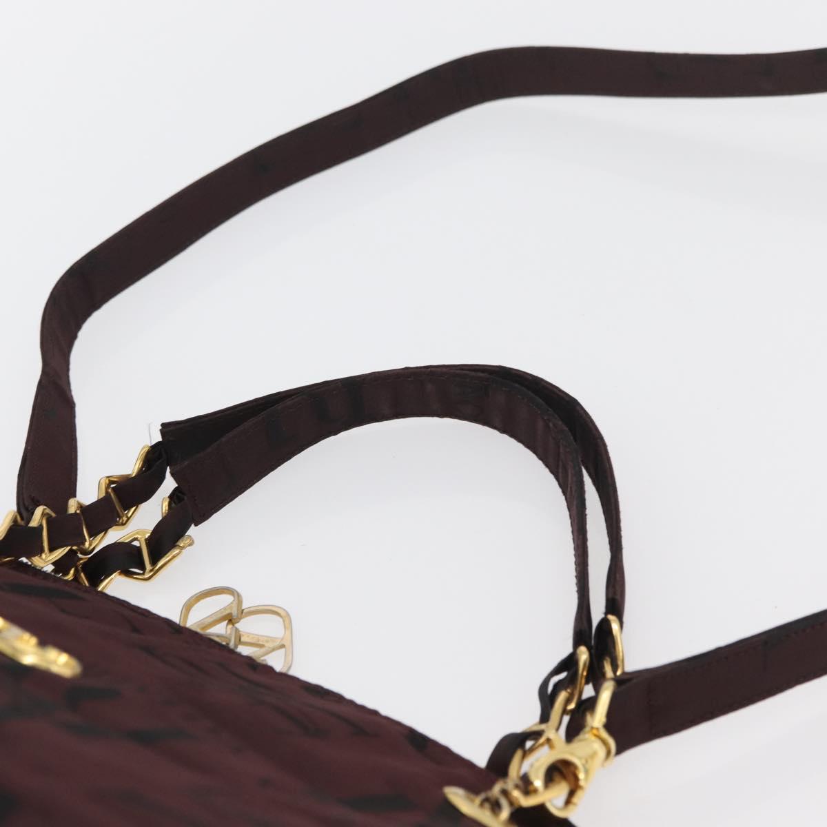 VALENTINO Chain Hand Bag Nylon 2way Bordeaux Gold Auth bs34111
