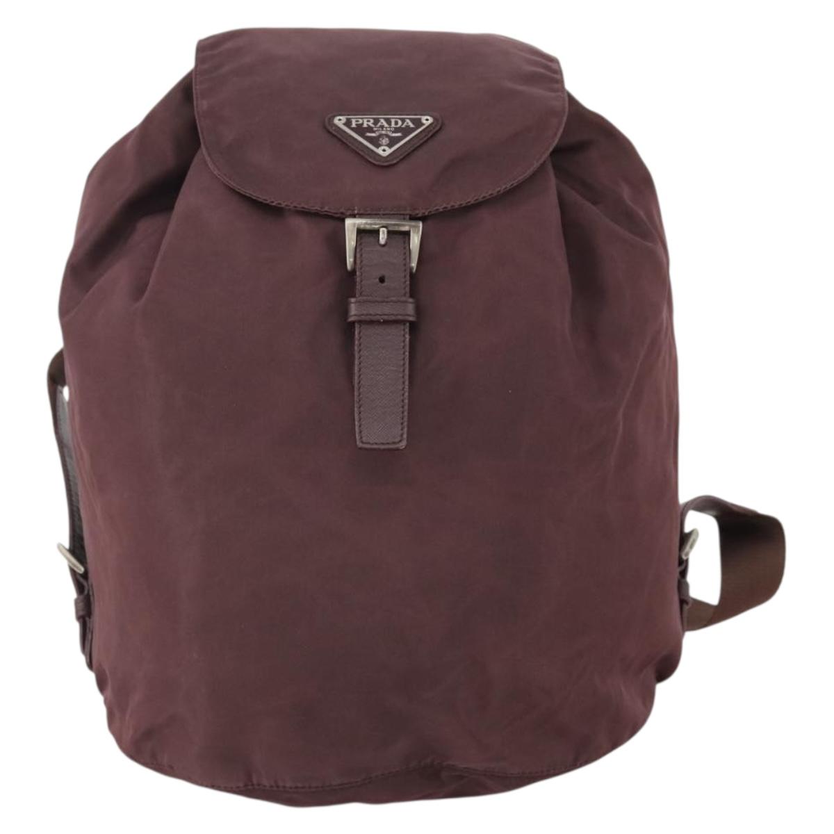 PRADA Backpack Nylon Brown Silver Auth bs34114