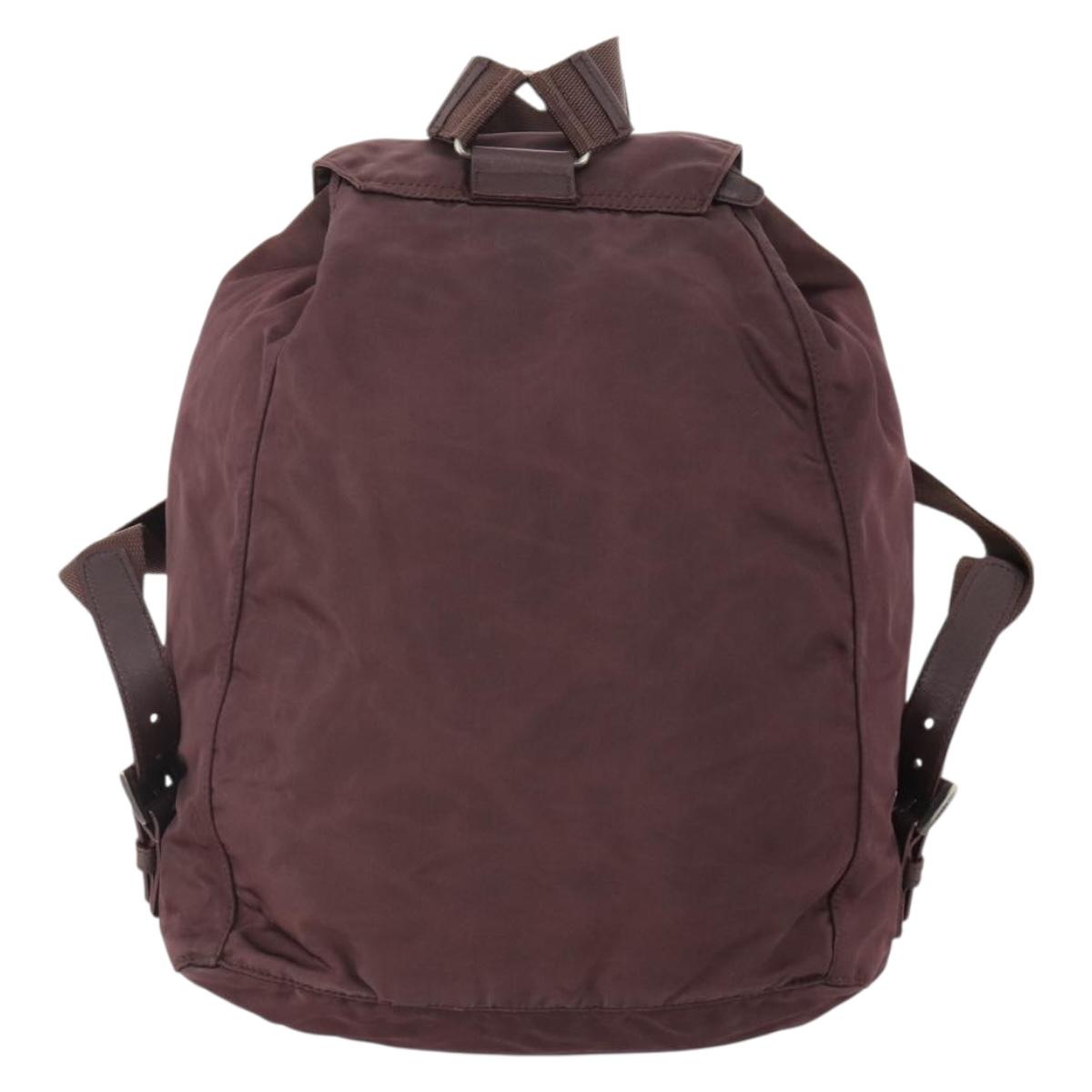 PRADA Backpack Nylon Brown Silver Auth bs34114