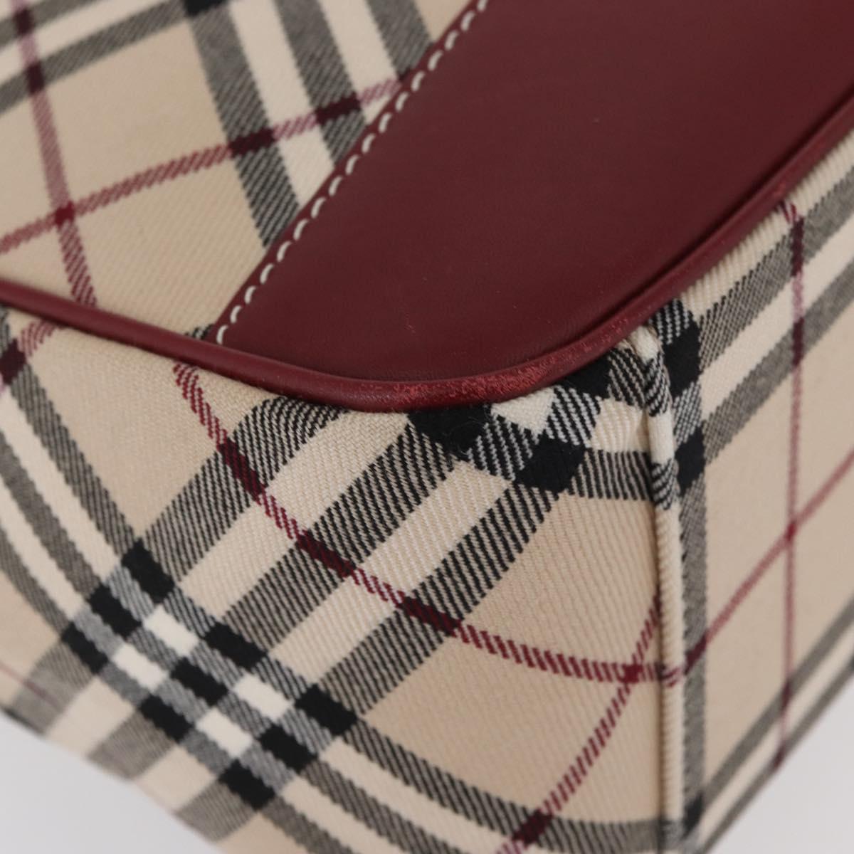 BURBERRY Nova Check Blue Label Shoulder Bag Canvas Beige Silver Auth bs34116