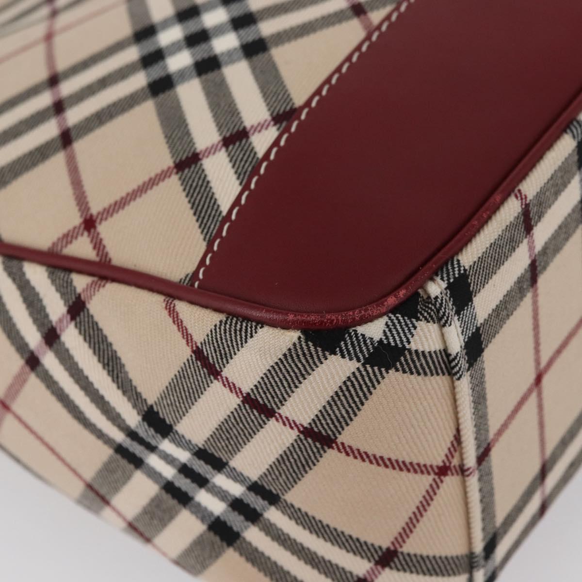 BURBERRY Nova Check Blue Label Shoulder Bag Canvas Beige Silver Auth bs34116