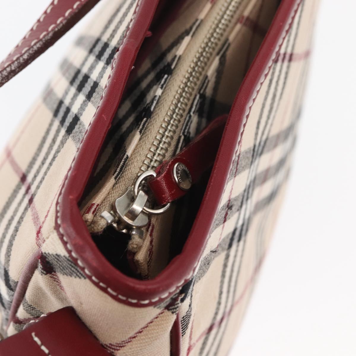 BURBERRY Nova Check Blue Label Shoulder Bag Canvas Beige Silver Auth bs34116
