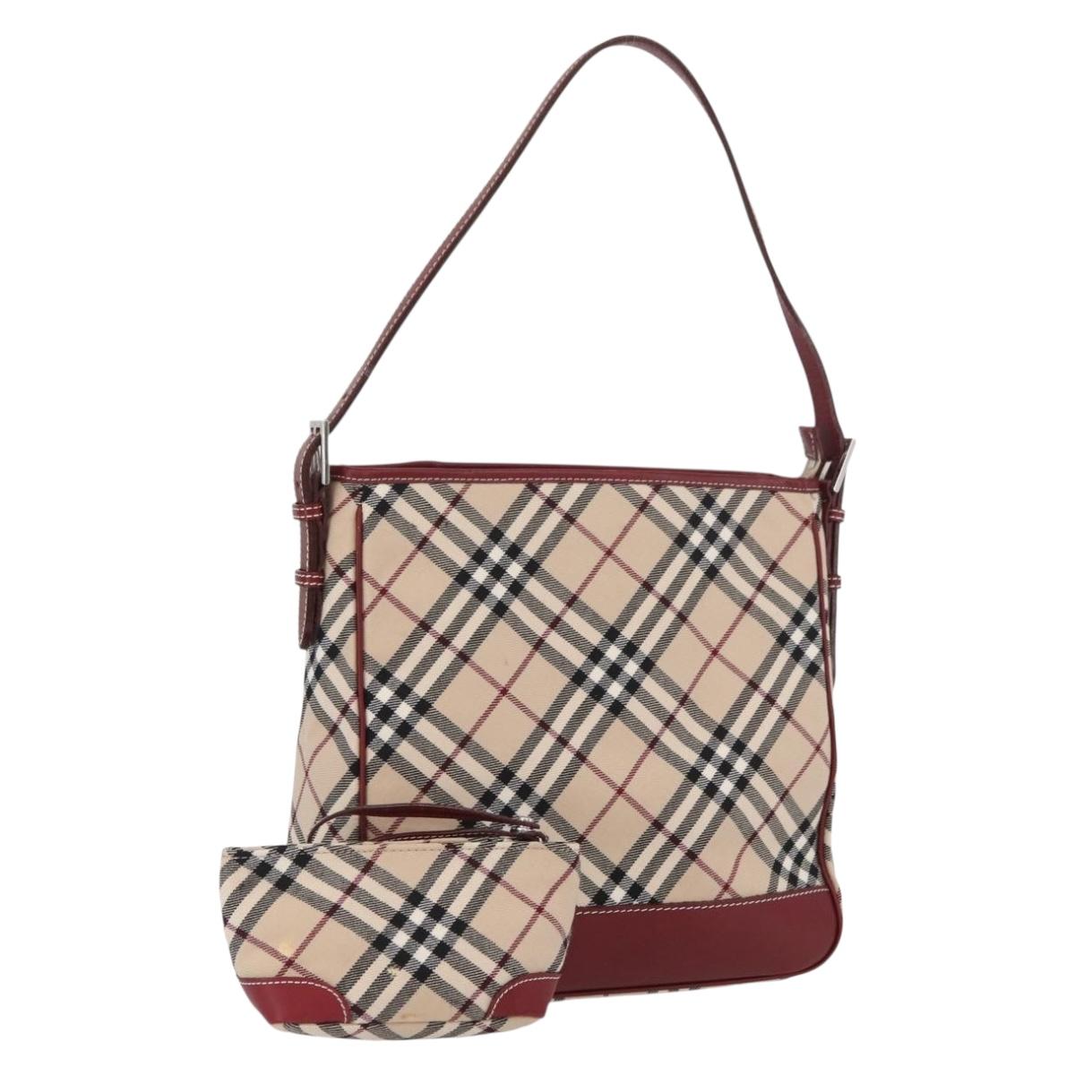 BURBERRY Nova Check Blue Label Shoulder Bag Canvas Beige Silver Auth bs34116