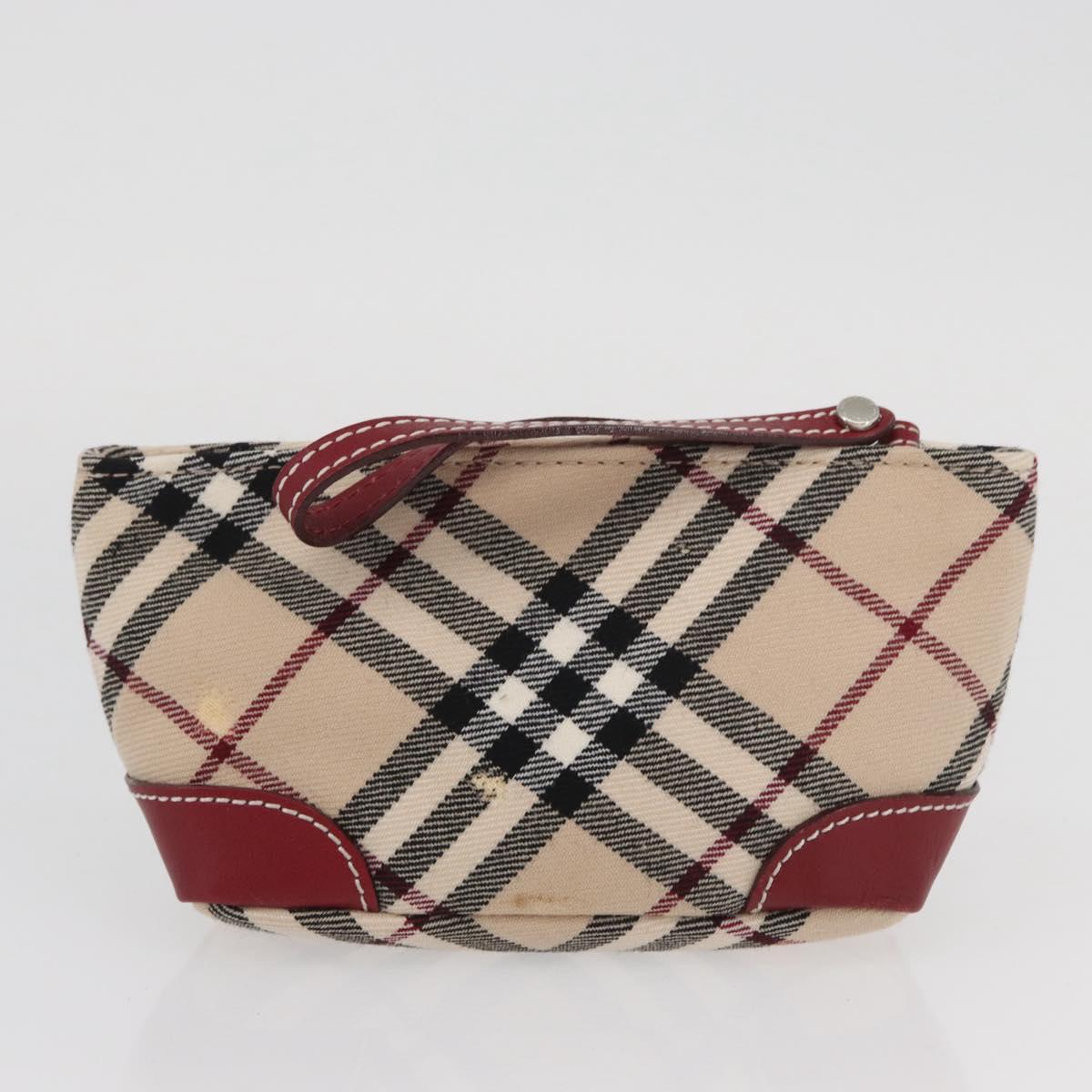 BURBERRY Nova Check Blue Label Shoulder Bag Canvas Beige Silver Auth bs34116