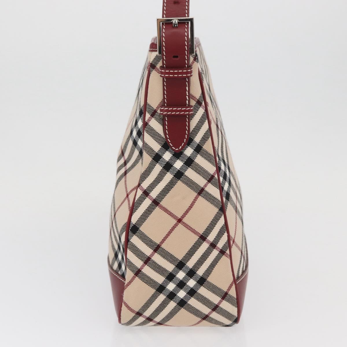 BURBERRY Nova Check Blue Label Shoulder Bag Canvas Beige Silver Auth bs34116