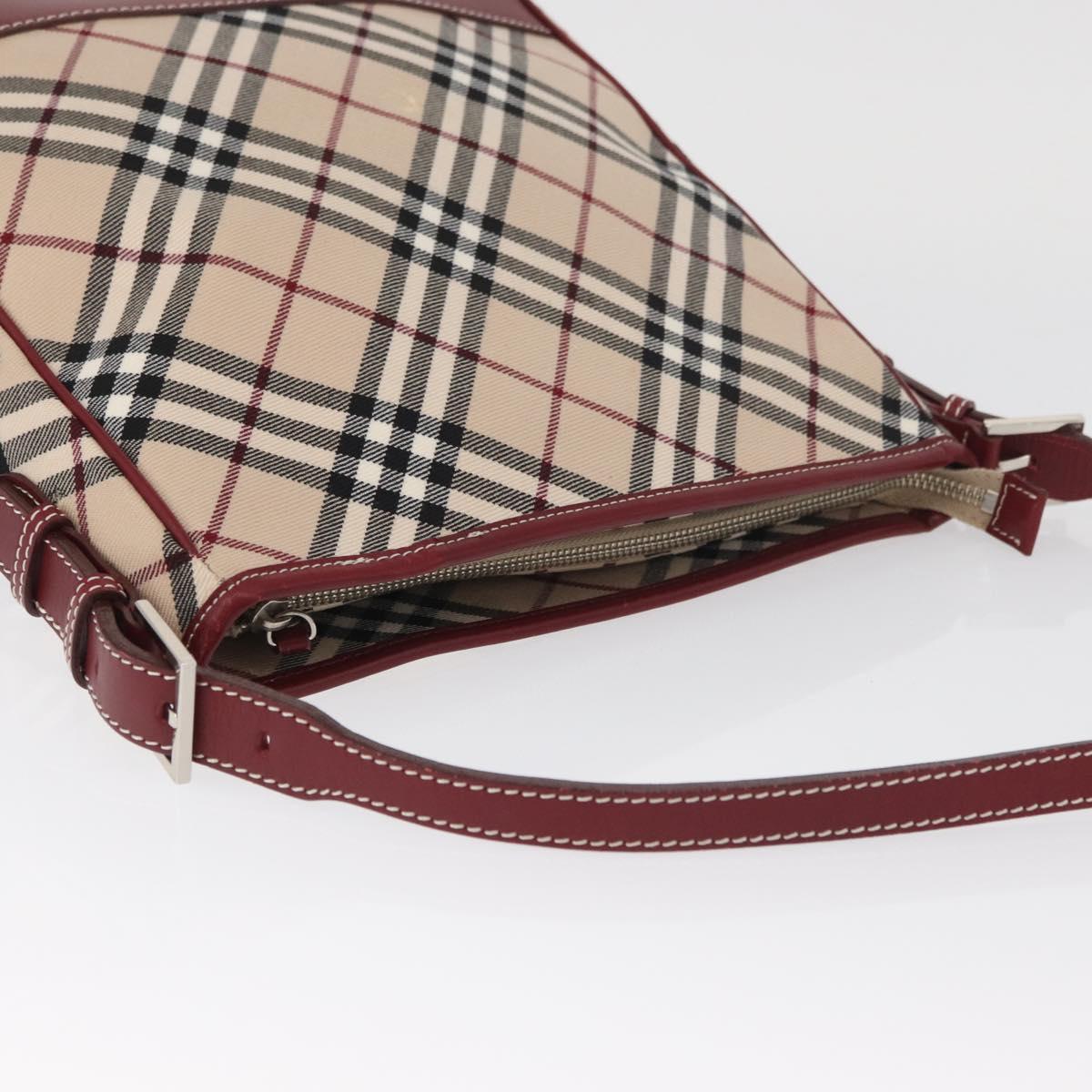 BURBERRY Nova Check Blue Label Shoulder Bag Canvas Beige Silver Auth bs34116